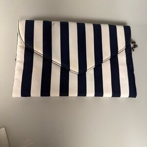 Elegant Navy and White Striped Clutch
